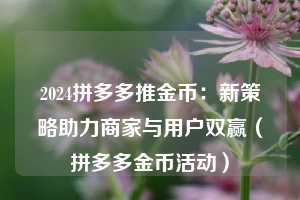 2024拼多多推金币：新策略助力商家与用户双赢（拼多多金币活动）  第1张