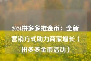 2024拼多多推金币：全新营销方式助力商家增长（拼多多金币活动）  第1张