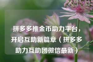 拼多多推金币助力平台，开启互助新篇章（拼多多助力互助团微信最新）  第1张