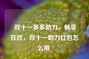  双十一多多助力，畅享狂欢，双十一助力红包怎么用 第1张