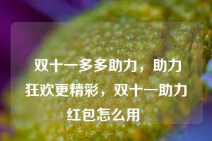  双十一多多助力，助力狂欢更精彩，双十一助力红包怎么用 第1张