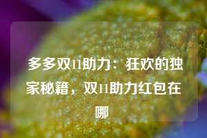  多多双11助力：狂欢的独家秘籍，双11助力红包在哪 第1张