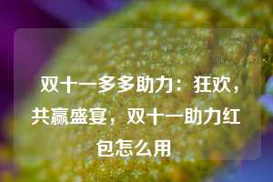  双十一多多助力：狂欢，共赢盛宴，双十一助力红包怎么用 第1张