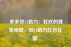  多多双11助力：狂欢的独家秘籍，双11助力红包在哪 第1张