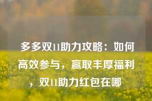  多多双11助力攻略：如何高效参与，赢取丰厚福利，双11助力红包在哪 第1张