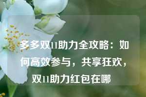  多多双11助力全攻略：如何高效参与，共享狂欢，双11助力红包在哪 第1张