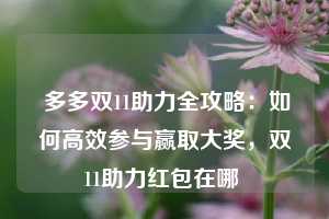  多多双11助力全攻略：如何高效参与赢取大奖，双11助力红包在哪 第1张