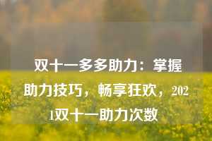  双十一多多助力：掌握助力技巧，畅享狂欢，2021双十一助力次数 第1张