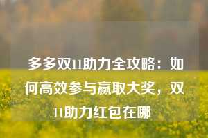  多多双11助力全攻略：如何高效参与赢取大奖，双11助力红包在哪 第1张