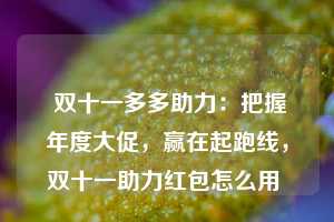  双十一多多助力：把握年度大促，赢在起跑线，双十一助力红包怎么用 第1张