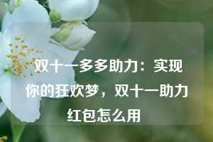  双十一多多助力：实现你的狂欢梦，双十一助力红包怎么用 第1张