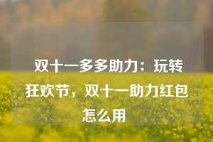  双十一多多助力：玩转狂欢节，双十一助力红包怎么用 第1张