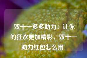  双十一多多助力：让你的狂欢更加精彩，双十一助力红包怎么用 第1张