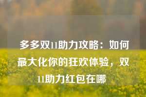  多多双11助力攻略：如何最大化你的狂欢体验，双11助力红包在哪 第1张