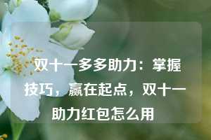  双十一多多助力：掌握技巧，赢在起点，双十一助力红包怎么用 第1张