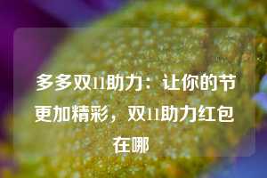  多多双11助力：让你的节更加精彩，双11助力红包在哪 第1张