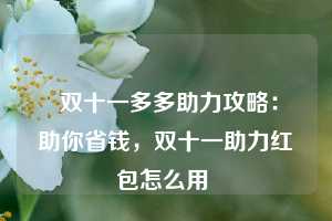  双十一多多助力攻略：助你省钱，双十一助力红包怎么用 第1张