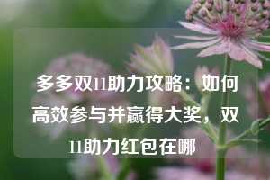  多多双11助力攻略：如何高效参与并赢得大奖，双11助力红包在哪 第1张