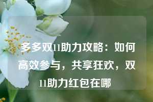  多多双11助力攻略：如何高效参与，共享狂欢，双11助力红包在哪 第1张