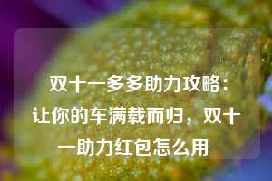  双十一多多助力攻略：让你的车满载而归，双十一助力红包怎么用 第1张