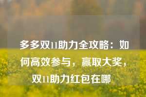  多多双11助力全攻略：如何高效参与，赢取大奖，双11助力红包在哪 第1张