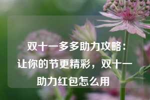  双十一多多助力攻略：让你的节更精彩，双十一助力红包怎么用 第1张