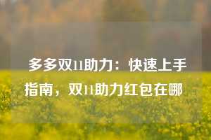  多多双11助力：快速上手指南，双11助力红包在哪 第1张