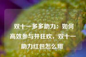  双十一多多助力：如何高效参与并狂欢，双十一助力红包怎么用 第1张