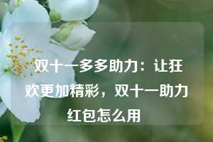  双十一多多助力：让狂欢更加精彩，双十一助力红包怎么用 第1张