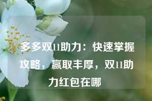  多多双11助力：快速掌握攻略，赢取丰厚，双11助力红包在哪 第1张