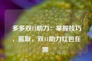  多多双11助力：掌握技巧，赢取，双11助力红包在哪 第1张