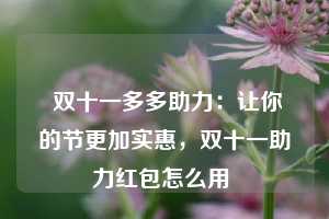  双十一多多助力：让你的节更加实惠，双十一助力红包怎么用 第1张