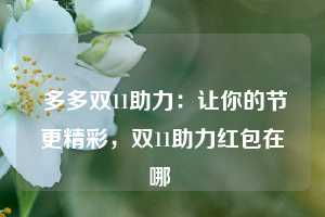  多多双11助力：让你的节更精彩，双11助力红包在哪 第1张