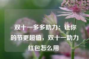  双十一多多助力：让你的节更超值，双十一助力红包怎么用 第1张