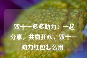  双十一多多助力：一起分享，共赢狂欢，双十一助力红包怎么用 第1张