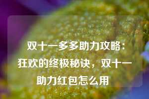  双十一多多助力攻略：狂欢的终极秘诀，双十一助力红包怎么用 第1张