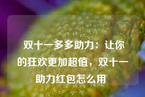  双十一多多助力：让你的狂欢更加超值，双十一助力红包怎么用 第1张