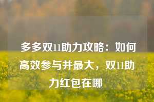  多多双11助力攻略：如何高效参与并最大，双11助力红包在哪 第1张